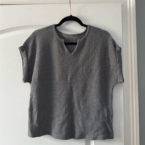 SHEIN Charcoal Waffle Knit Short Sleeve Top